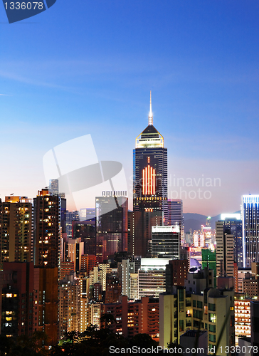 Image of office building at night in hong kong