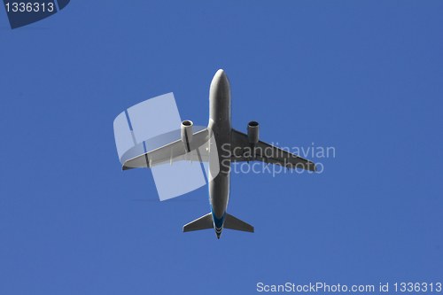Image of A commercial airplane flying over