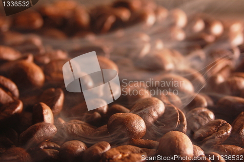 Image of coffee beans with steam