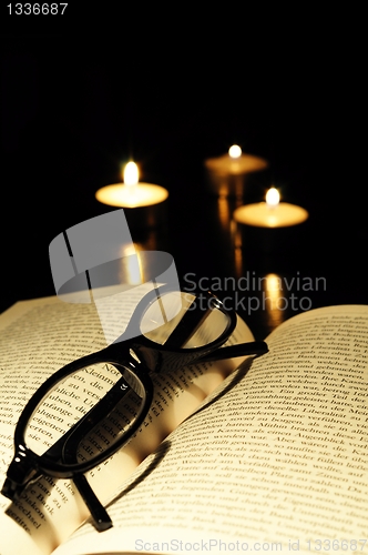Image of book in church with copyspace