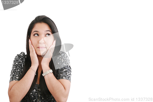 Image of attractive brunette woman. Isolated over white background 