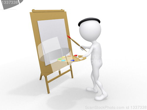 Image of 3d man painting on canvas