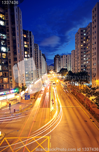 Image of Modern Urban City with Freeway Traffic at Night, hong kong