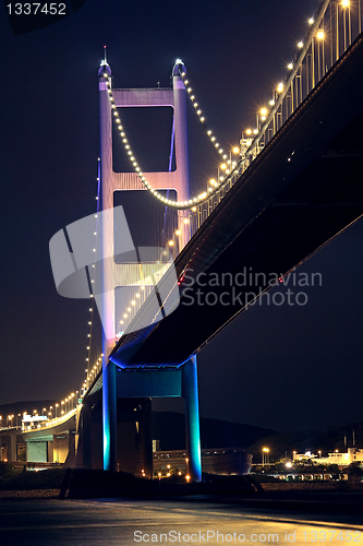 Image of Tsing Ma Bridge in Hong Kong at night 