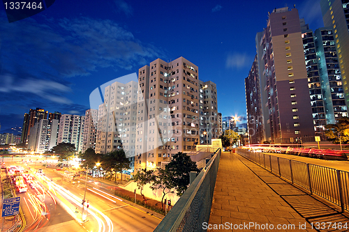 Image of Modern Urban City with Freeway Traffic at Night, hong kong