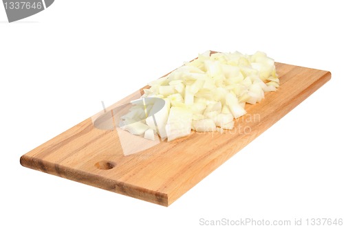 Image of Chopped onions on a wooden board