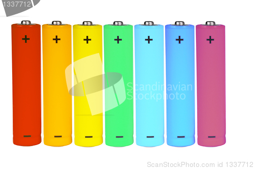 Image of Seven batteries of different colors