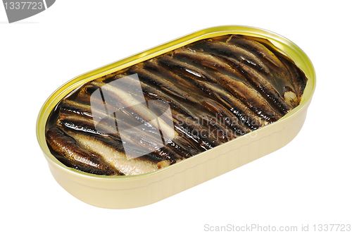 Image of Opened metal can  with  fish