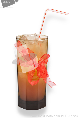 Image of Cocktail in a glass, bound with ribbon.