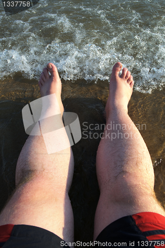 Image of Symbol vacation at sea. Feet on the beach