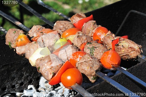 Image of Kebabs, threaded on a skewer