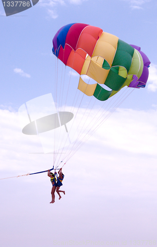 Image of Parachute in tow with two people