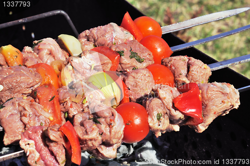 Image of Kebabs, threaded on a skewer