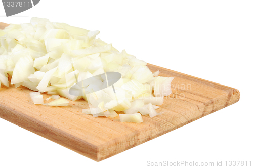 Image of Chopped onions on a wooden board