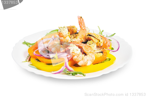 Image of Salad with shrimp, mussels, bell peppers