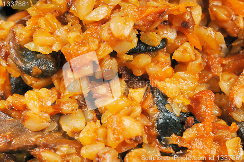 Image of Buckwheat with mushrooms macro