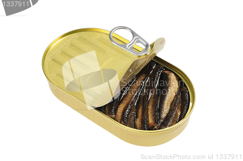 Image of Opened metal can  with  fish