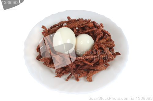 Image of Meat sticks decorated in the form of bird nest