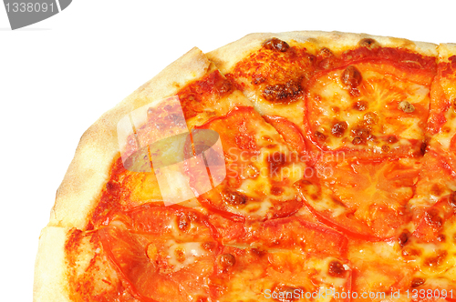 Image of Vegetarian pizza  with cheese and tomatoes.