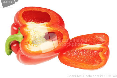 Image of Cut red pepper on a white background