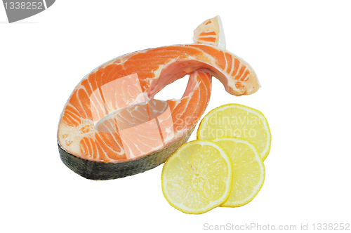 Image of Raw salmon steak in the form of fish