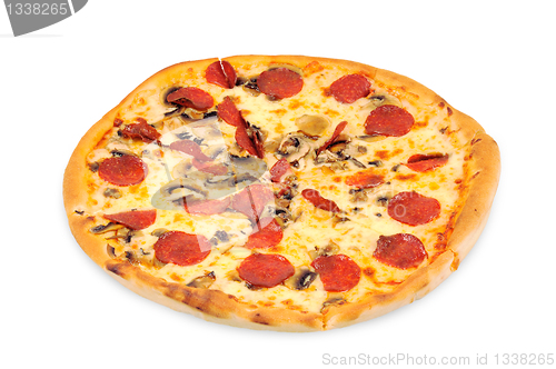 Image of A pizza  with  pepperoni