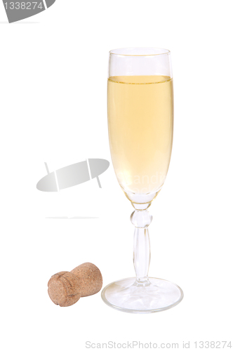 Image of A glass of champagne and the cork