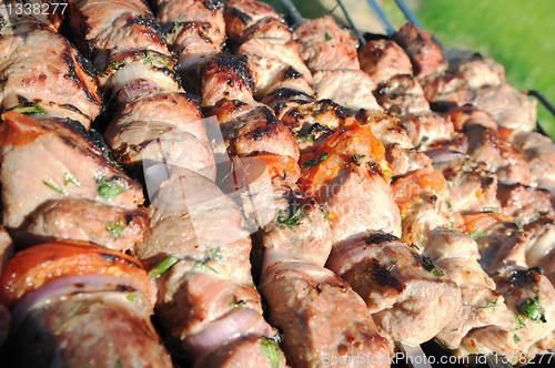 Image of Kebabs, threaded on a skewer