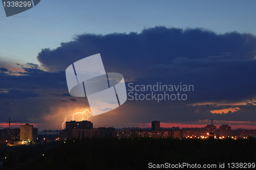 Image of Lightning in the sunset sky