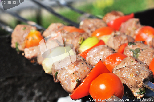 Image of Kebabs, threaded on a skewer