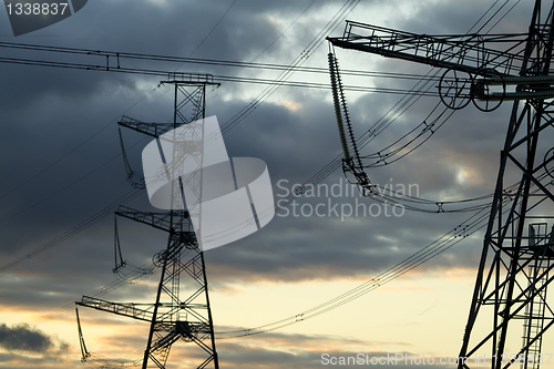 Image of  high voltage power pylons.