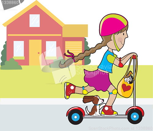 Image of Scooter Girl and House