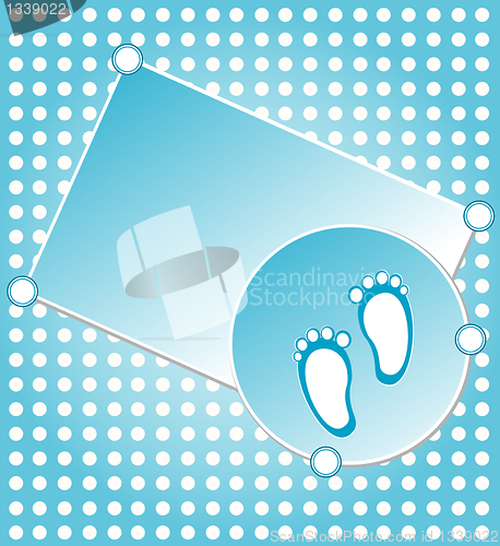 Image of baby boy announcement card blue. vector illustration