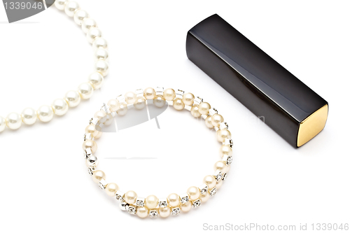 Image of Pearl bracelet ,necklace and listick