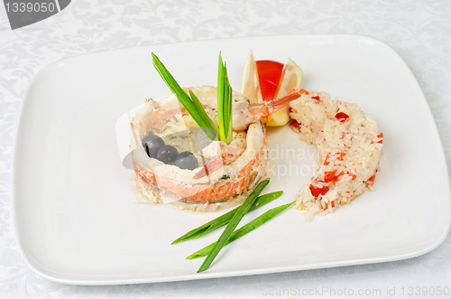 Image of fish with rice and vegetables