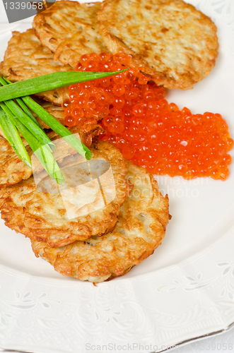 Image of pancakes with red caviar