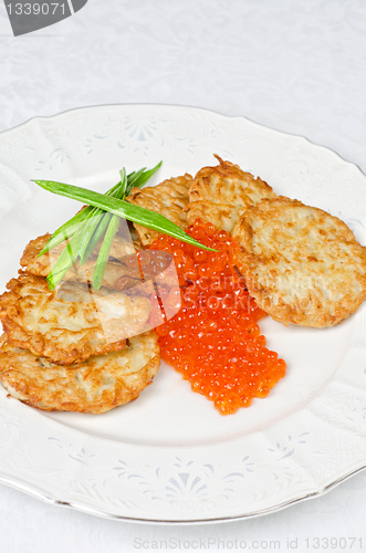 Image of pancakes with red caviar