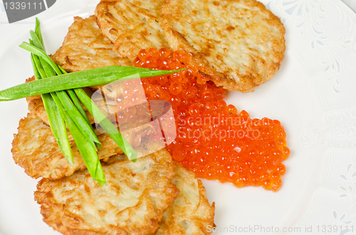 Image of pancakes with red caviar