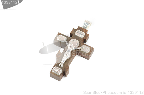 Image of silver and wooden cross