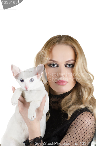 Image of woman with oriental shorthair cat