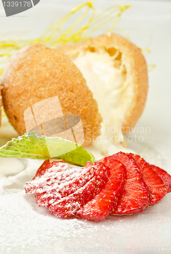 Image of Dessert of ice-cream at biscuit