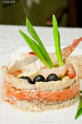 Image of fish with rice and vegetables