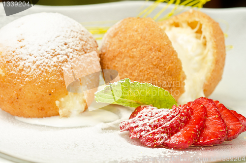 Image of Dessert of ice-cream at biscuit