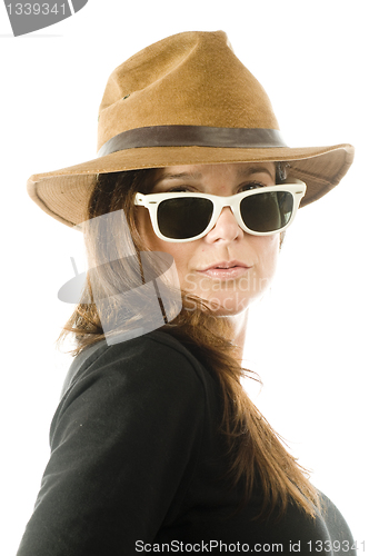 Image of sexy seductive woman with hat and sunglasses