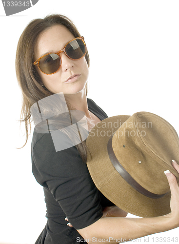 Image of sexy seductive woman with hat and sunglasses