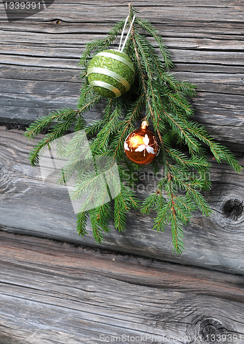 Image of Christmas Tree Twig and Ornaments