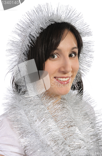 Image of Girl with tinsel, isolated