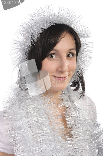 Image of Girl with tinsel, isolated