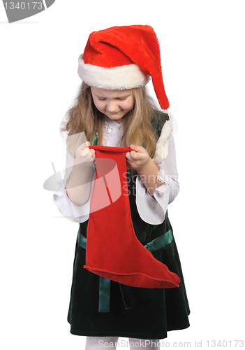 Image of Girl with red hat and red sock, isolated