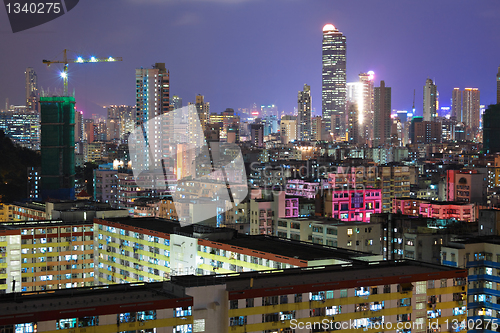 Image of Hong Kong with crowded buildings at night